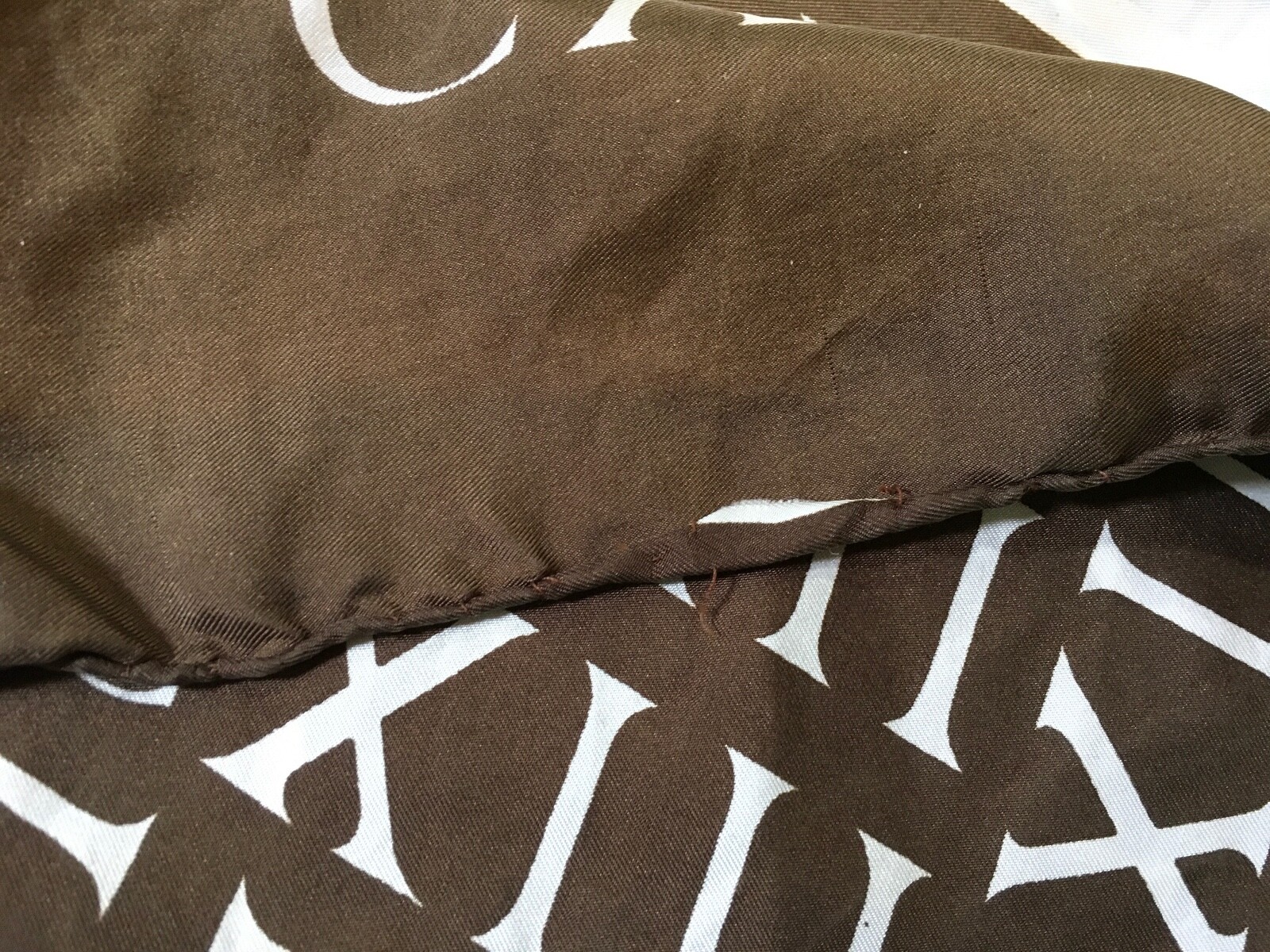 VINTAGE CERRUTI Silk CXlll Signature Square Brown Off-White Scarf Rolled Edges