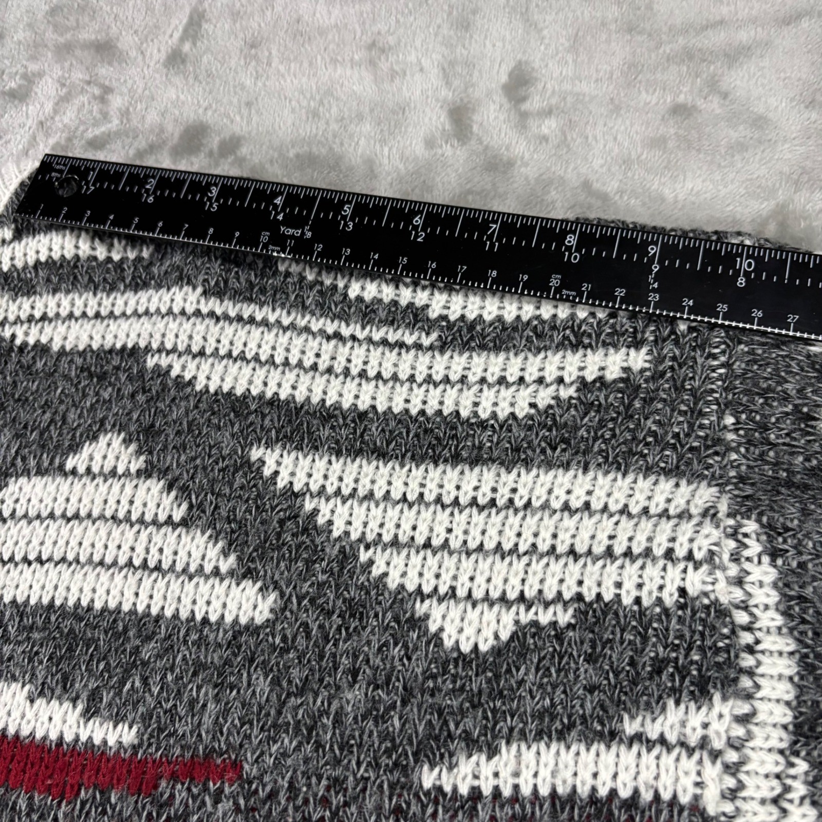 Vintage Edison Knitwear Mens Abstract Geometric Crewneck Sweater Grey Red USA