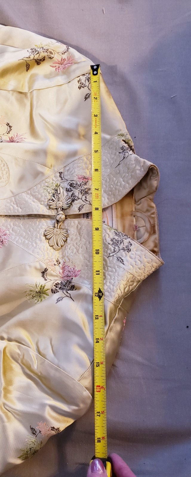 Vintage Chinese Floral Satin Jacket Gold Peony Brand Women’s Size. 38