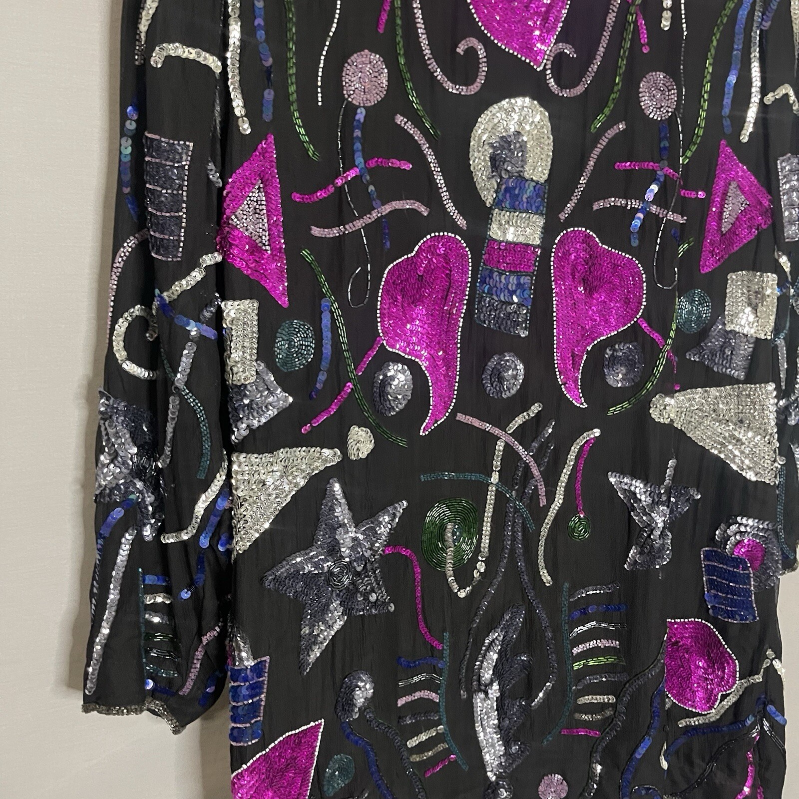 Vintage Creative Creations Beaded Sequin Glamour Jacket Stars Moon Heart Size XL