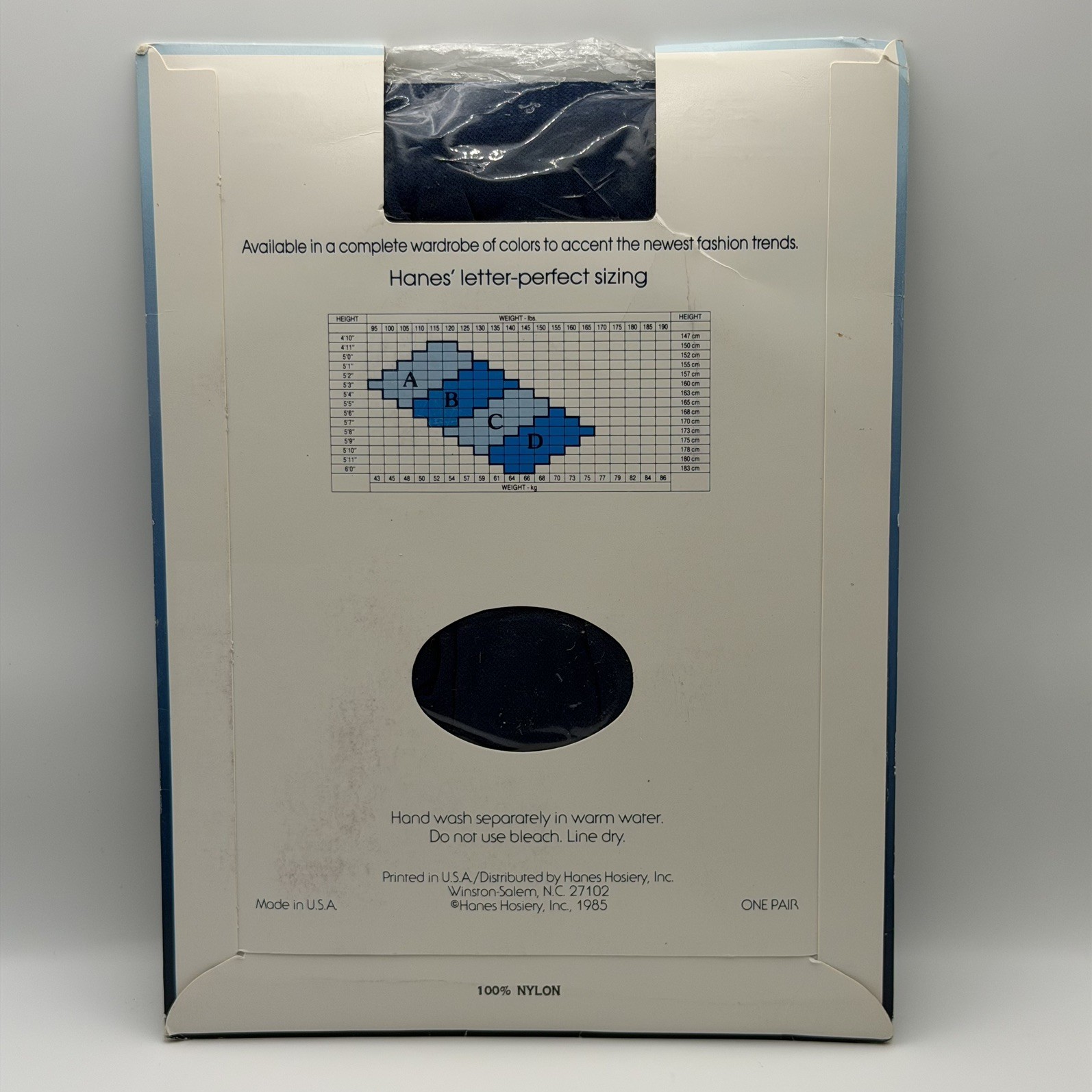 Vintage Pantyhose 1980s Hanes Textured Indigo Romantic Pinstripe C-D 970 NOS