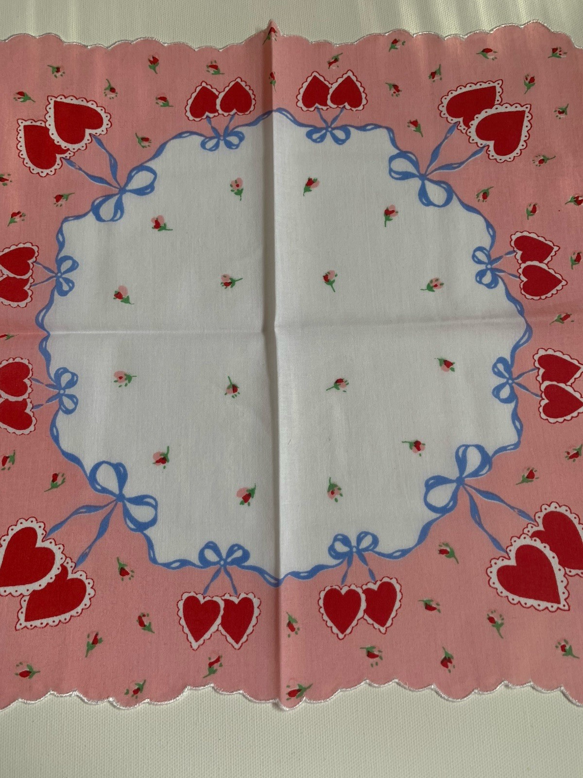 Darling Red Double Heart Valentine Handkerchief ~ Cotton ~ New LuRay Hankie