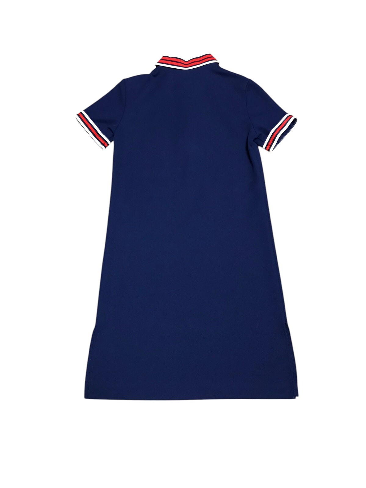 Sears Vintage Polyester Short Sleeve Day Dress Bee Embroidered Navy Blue Medium