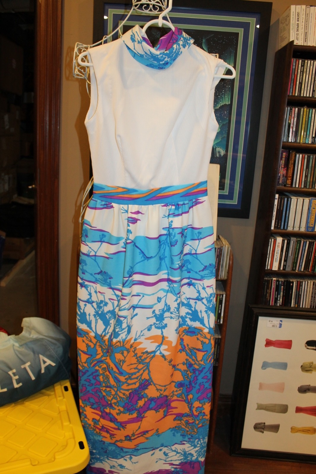 Sears Vintage 1970’s Sleeveless Maxi Dress Sunset Scene Womens sz 10 (bin114)