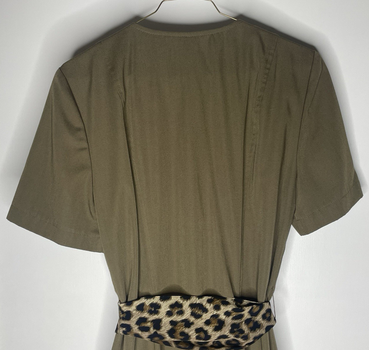 Vintage Leslie Fay Size 10 Olive S/S Safari Secretary Maxi Midi Shirt Dress USA