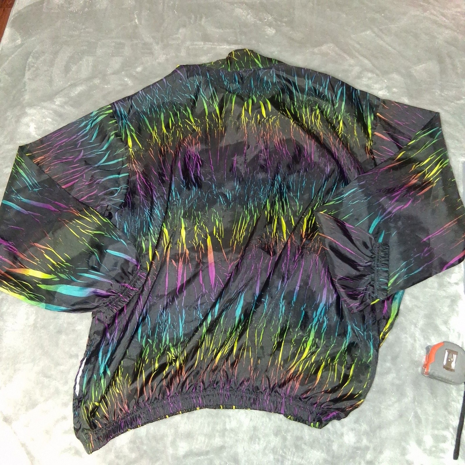Vintage 90s Surf Style Pullover Jacket Men’s XL Black Rainbow Iridescent Retro