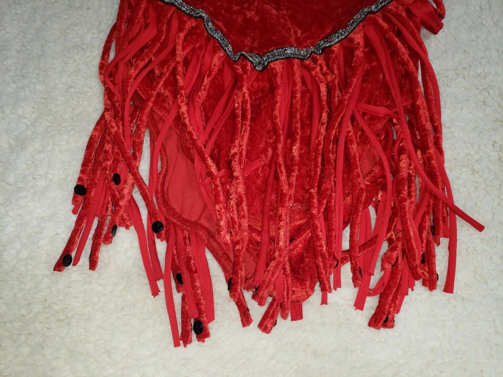 Vintage Performa Dancewear Glittering Red Velvet Tasseled Dress Made in USA