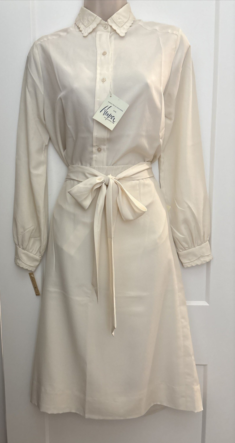 Hooper Associates Skirt & Blouse NEW Vintage Tie Belt Cream Color Off White