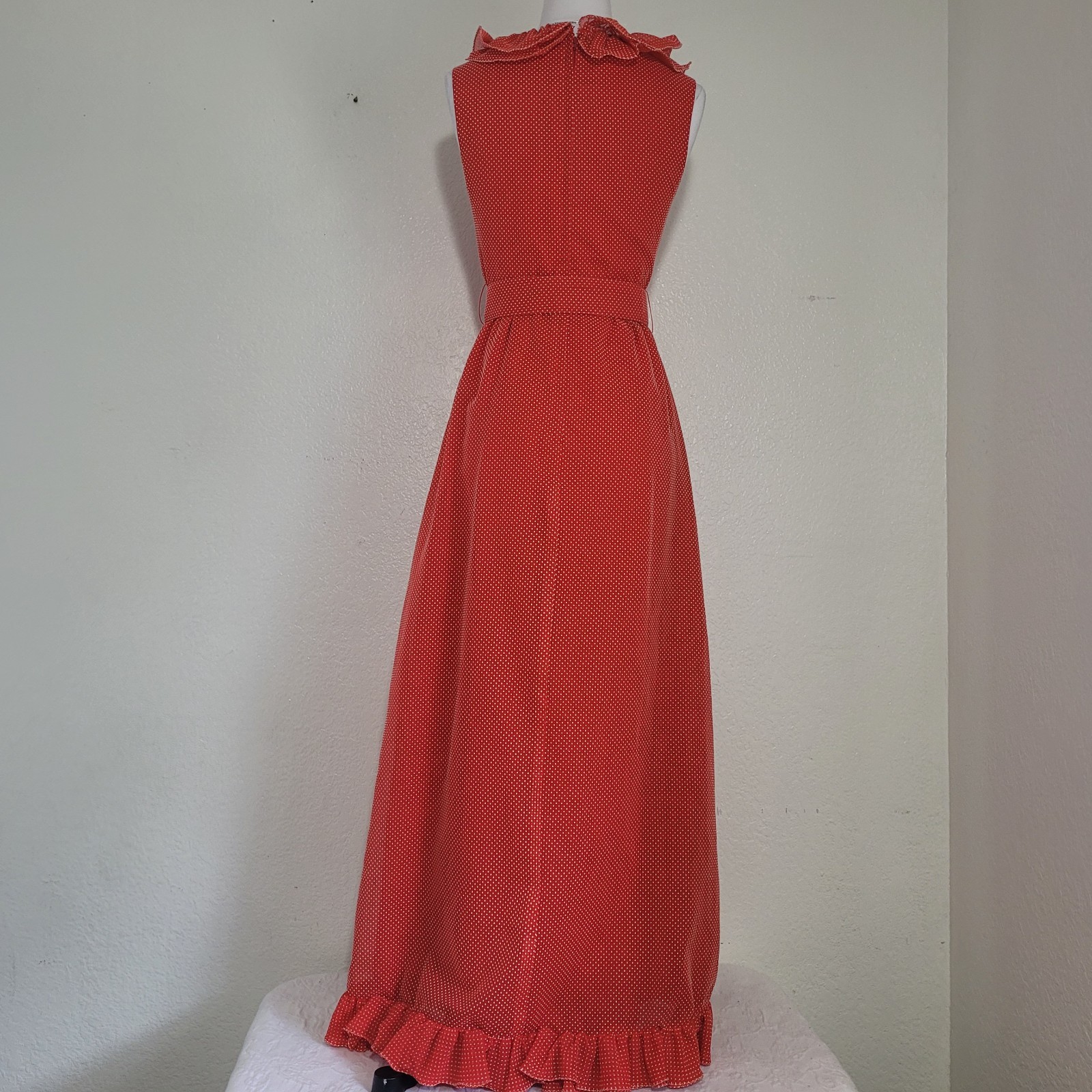 VTG RARE 1970s Miss Elliette Red White Polka Dot Ruffle Sleeveless Dress Size 9