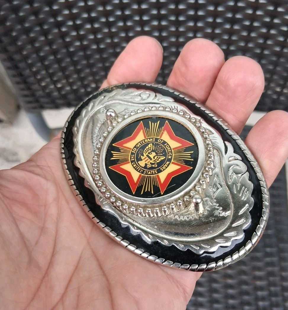 Vintage United States Veterans Of Foreign Wars Belt Buckle Silver Tone USA