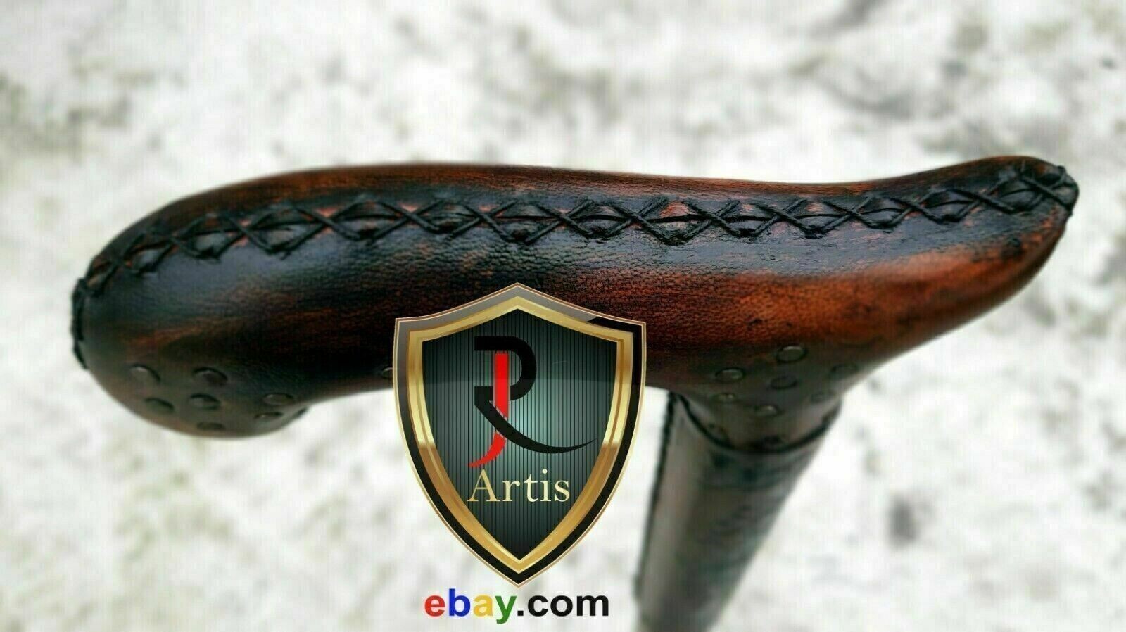 Antique Cane Walking Stick W/Leather Carved Cane Light Comfortable Handle Gift