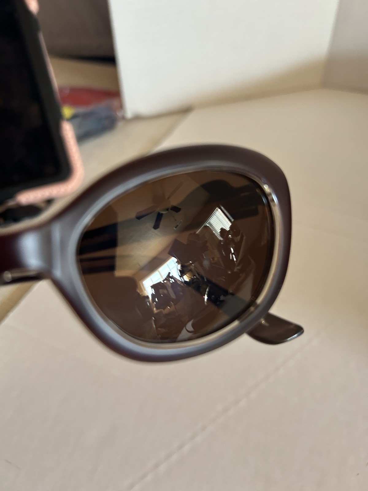 Moschino Vintage 90s Oval Matte Brown Sunglasses Moschino Bubble Logo