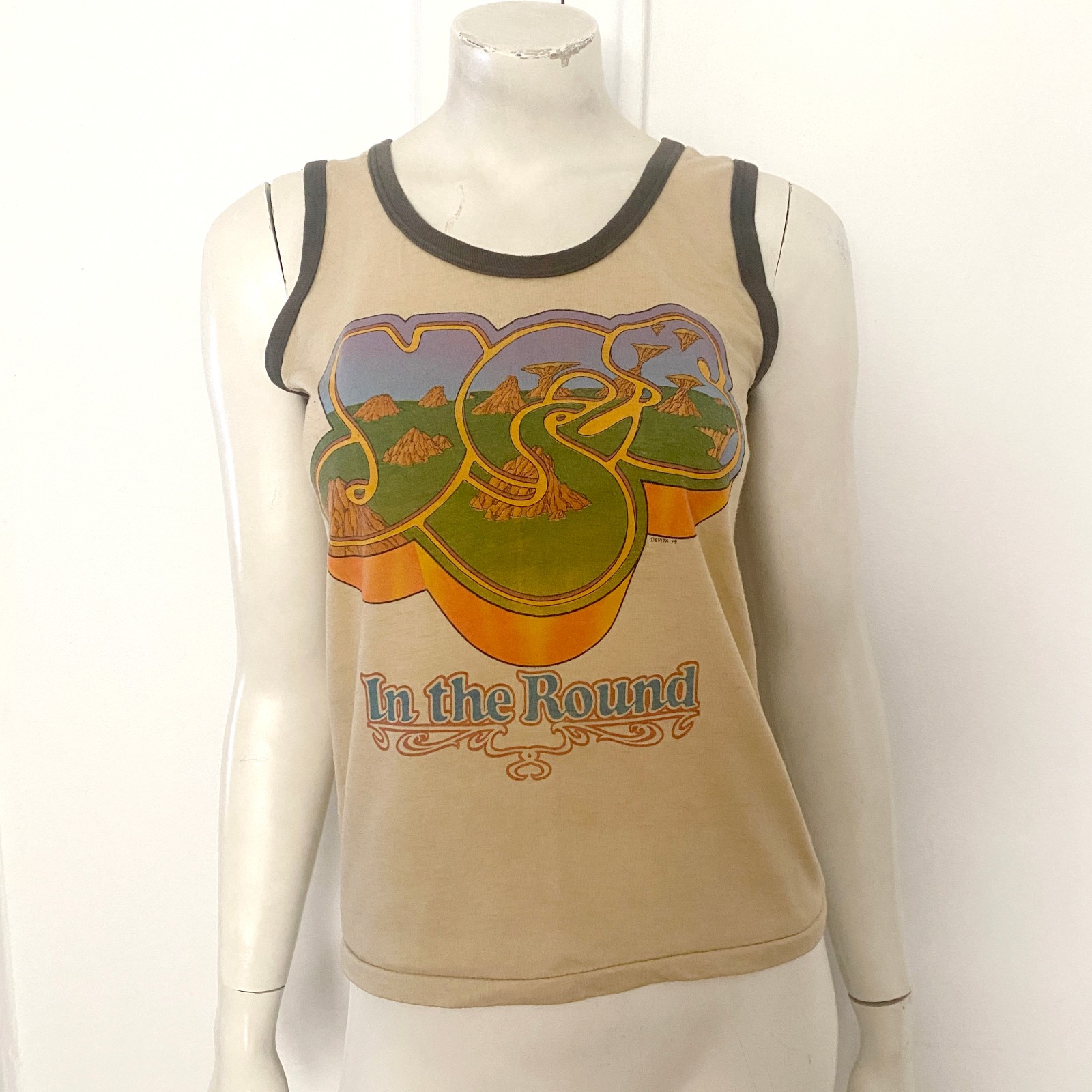 Vintage Yes T-Shirt 1970s Ringer Tank Top Prog Rock Concert Tee Womens XS S