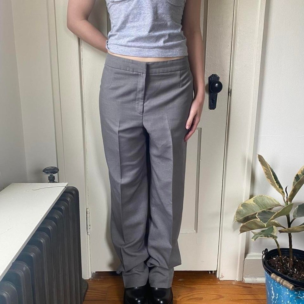 Vintage 90s y2k low rise wide leg flare grey trouser pants