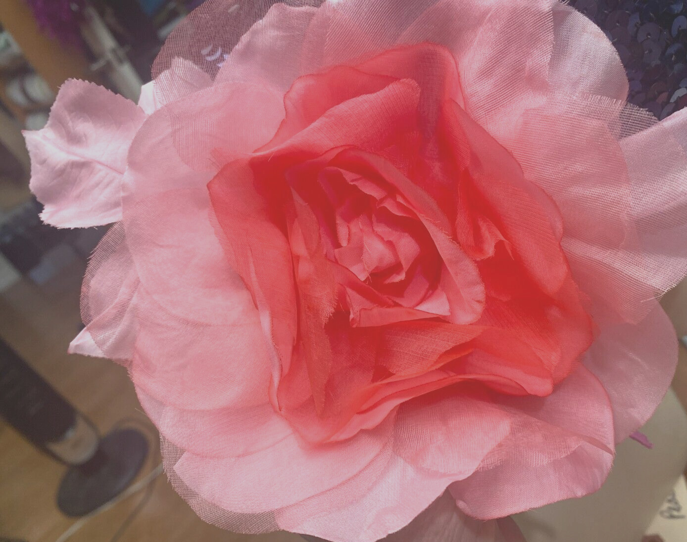 vintage silk 1950s flower 7″ pink 1pc made in Czechoslovakia
