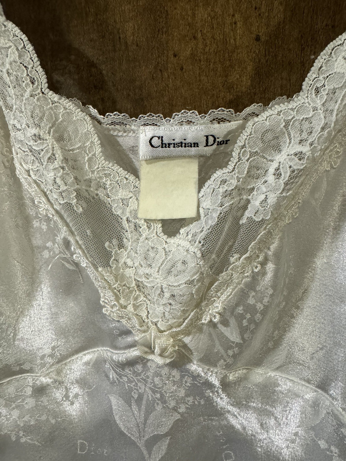 Vintage Christian Dior Chemise Women Medium Ivory Satin Lace Lingerie Slip Dress