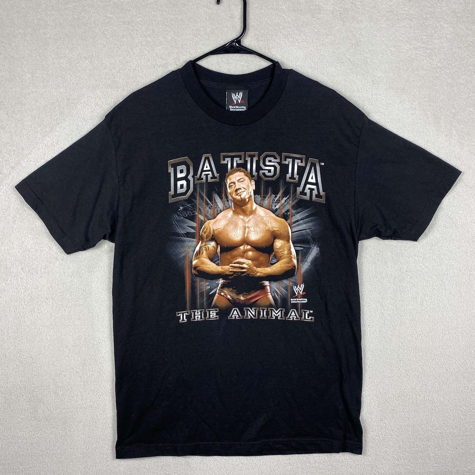 Vintage 2002 WWE Batista The Animal Wrestling Shirt Mens L Black WWF Y2K Graphic
