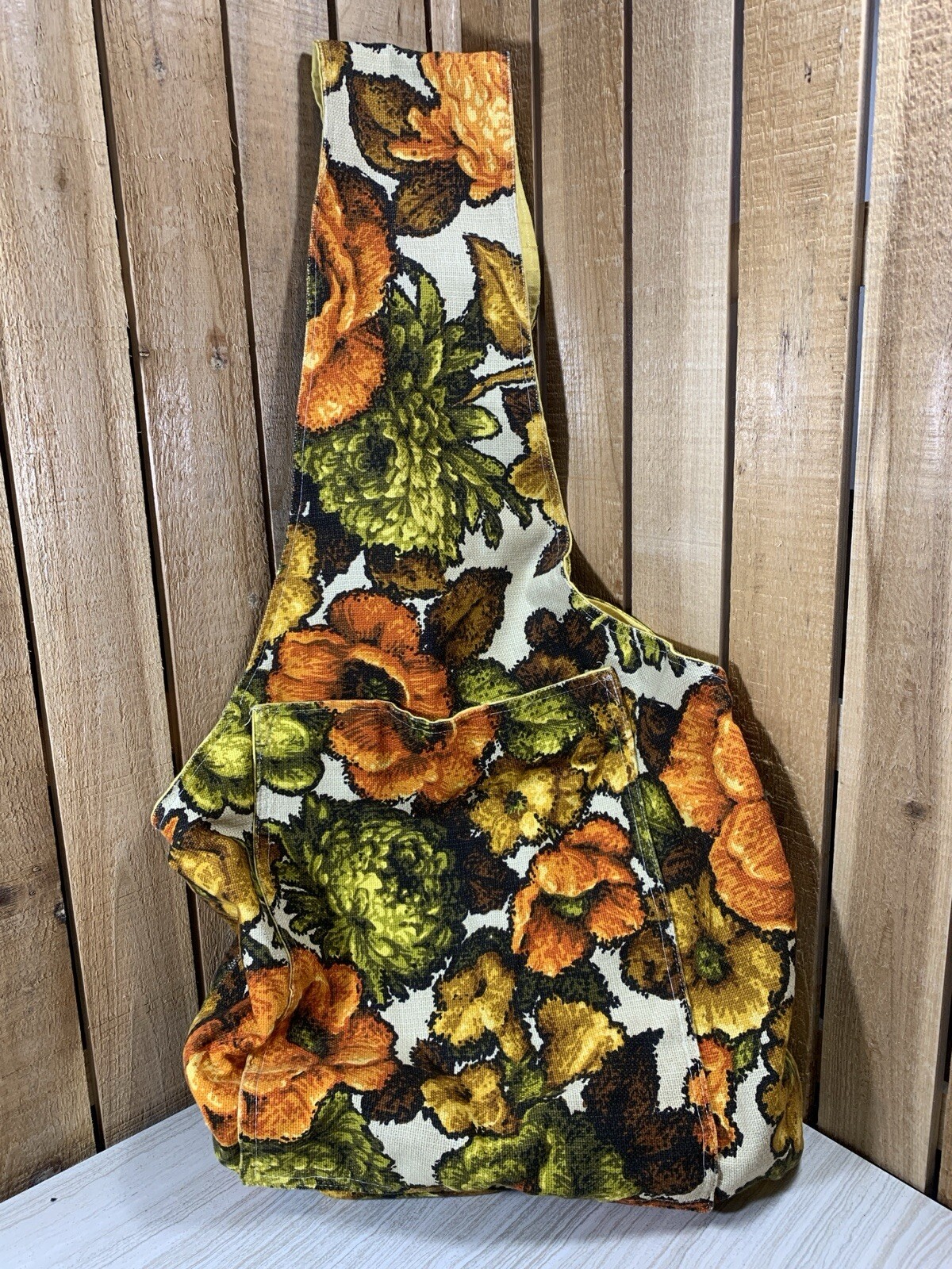 Vintage Unique Handmade Orange Gold Floral Crossbody Sling Fabric Tote Bag Purse