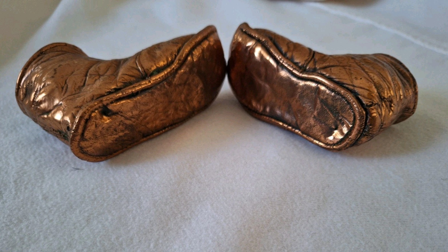 Antique Victorian Pair of Copper Bronzed Vintage Baby Shoes 1800s