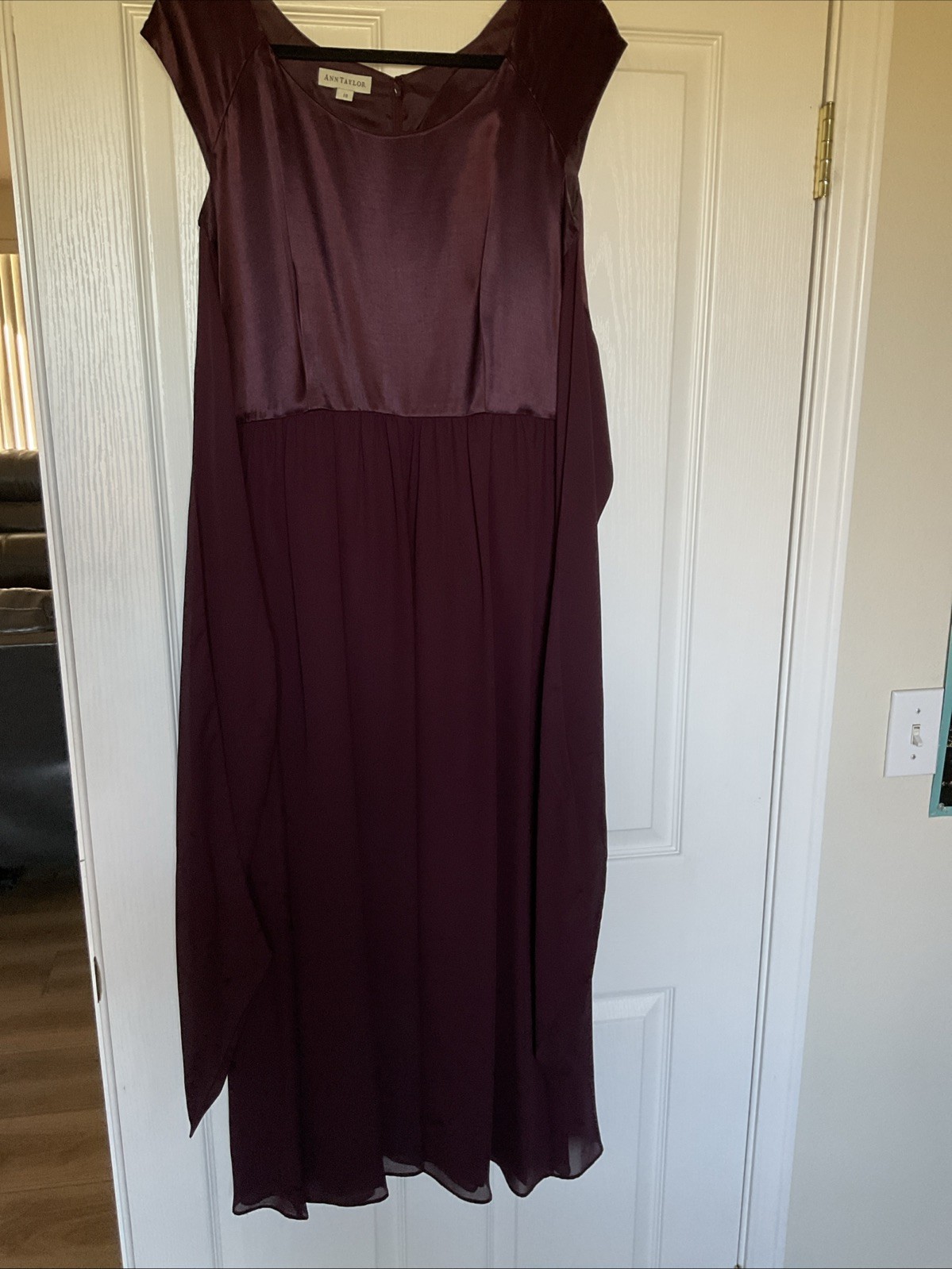 Vintage 90’s Ann Taylor Deep Plum Satin Maxi Dress Size 10 Cap Sleeve/ Formal