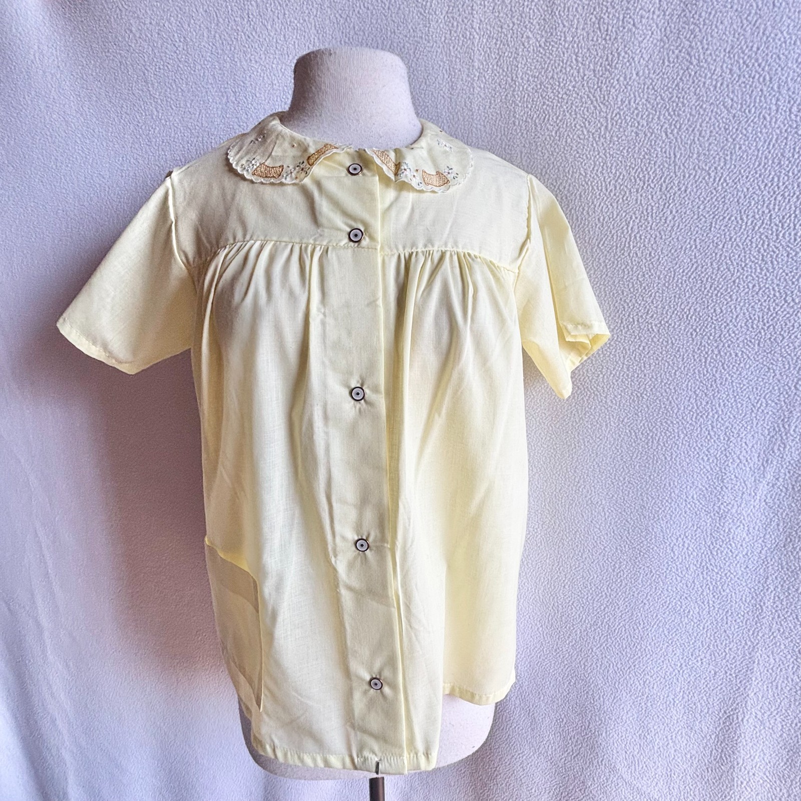 Vintage 1960s 1970s Katz Yellow Polycotton Embroidered Pajamas NOS NWT