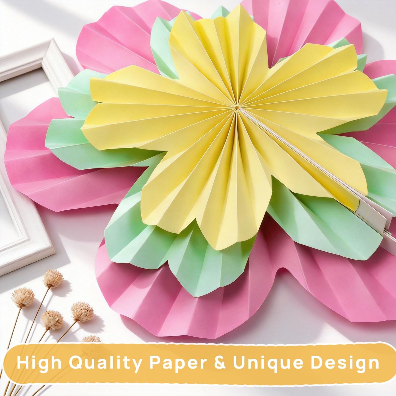9 PCS Paper Flowers Decorations Wall Pastel Rainbow Fans Floral Party Decor
