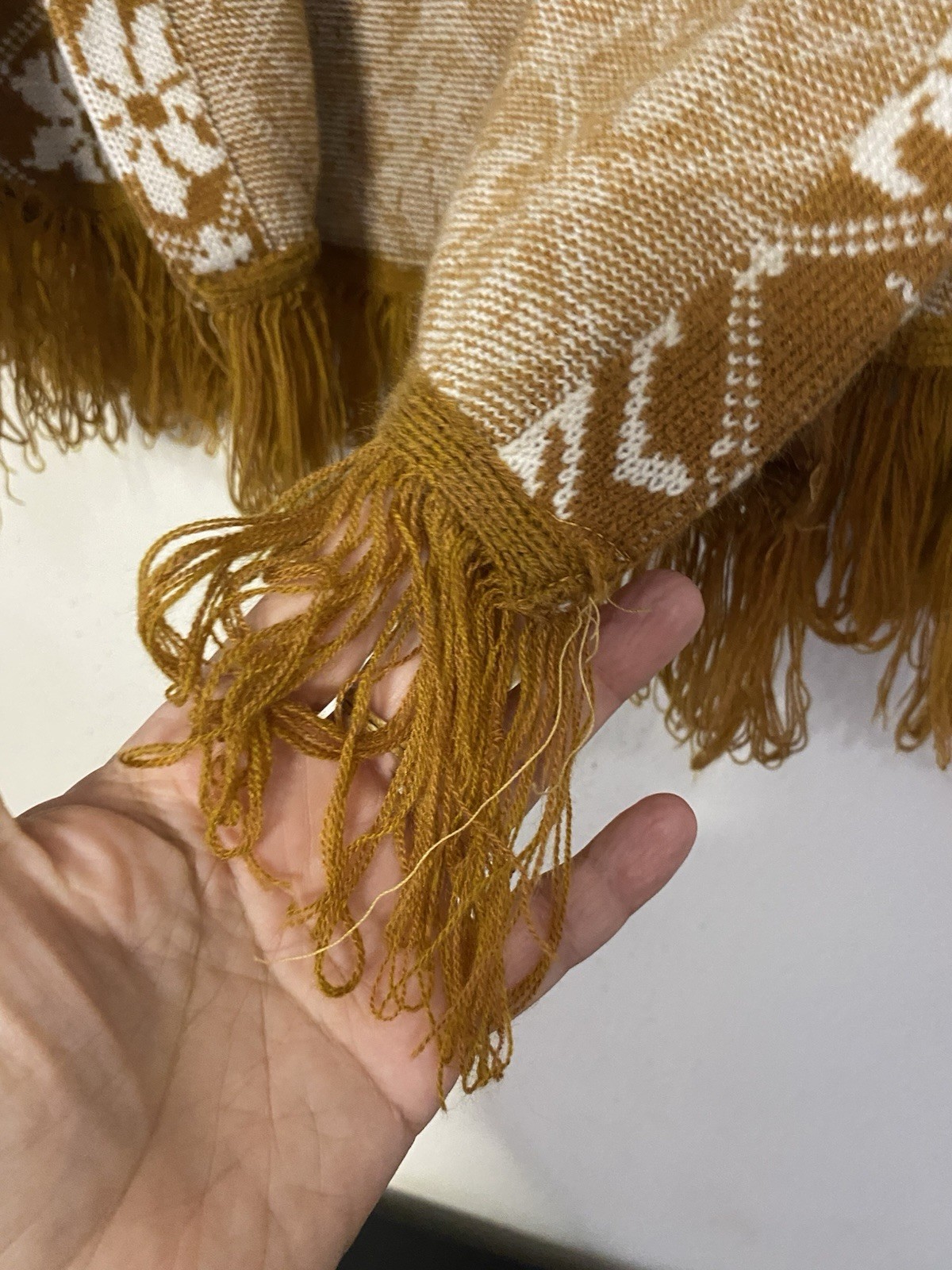 VTG OOAK Women’s Handmade Knit Cape Poncho Fringe Folk Art Boho Wester L/XL 70s