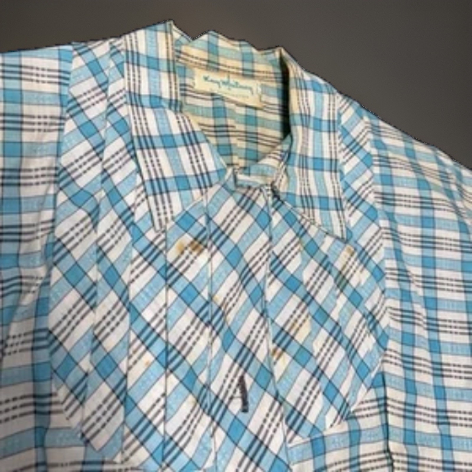 VTG 1950s Kay Whitney Huntington Plaid Shirtwaist Dress Blue White W/ Belt AS IS