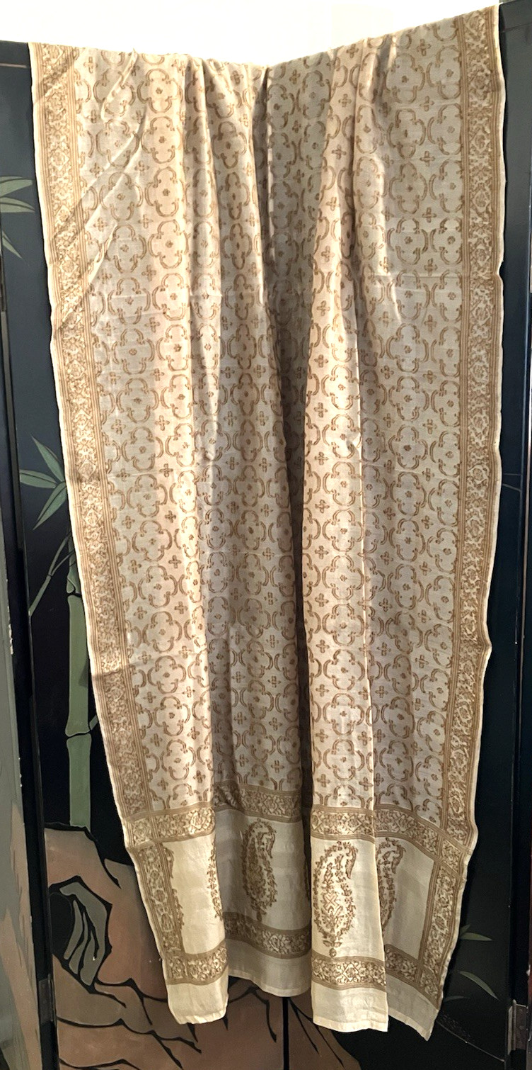 Vintage Indian Gold and Beige Saree / Shawl 22″x88″. Excellent Condition.