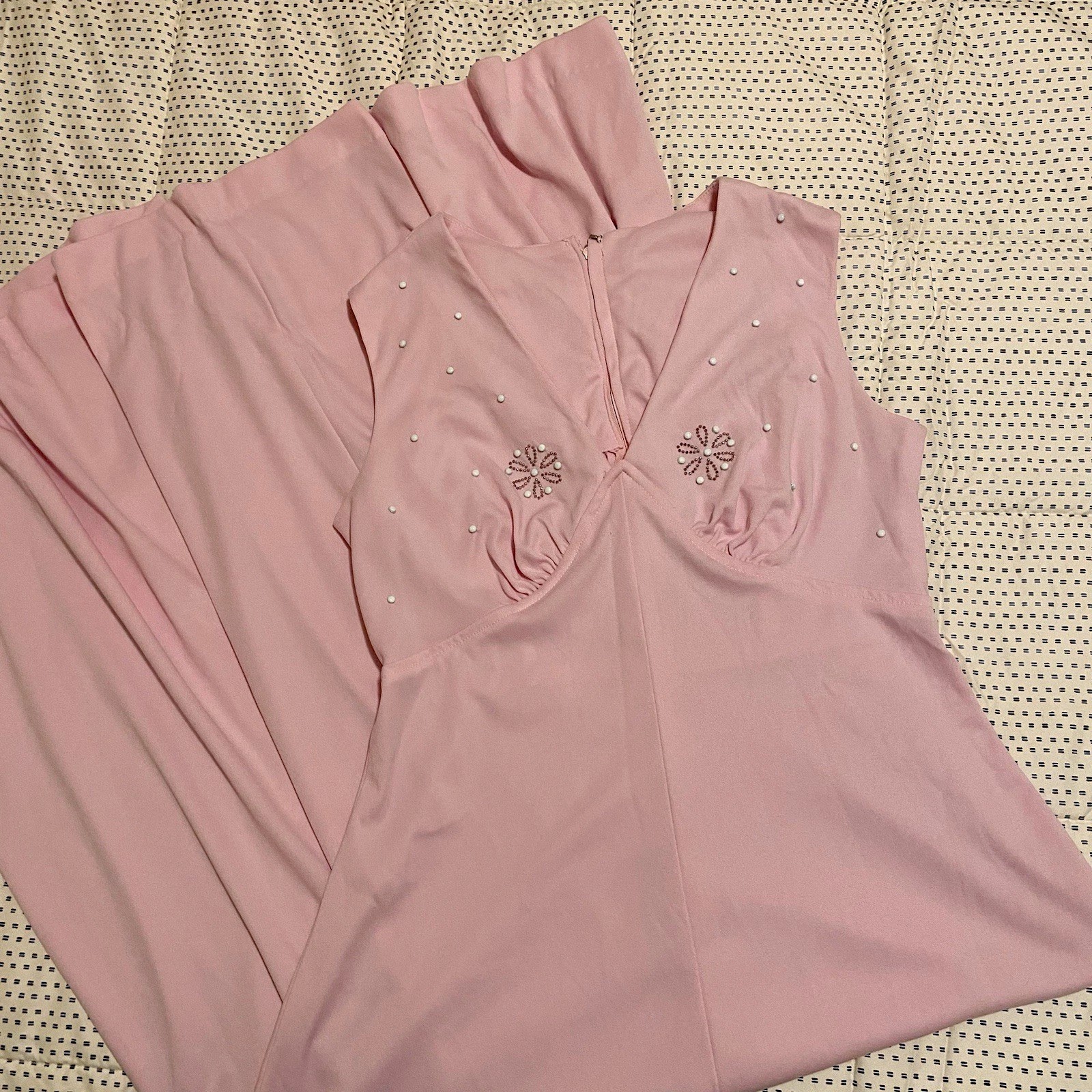Rare Vintage 70s Pink Maxi Dress With Beaded Details