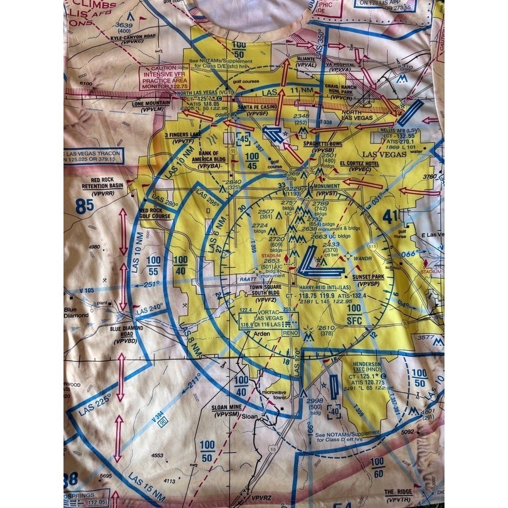 Mens Aviation Map Print Graphic T Shirt Large All Over Print Las Vegas Airway