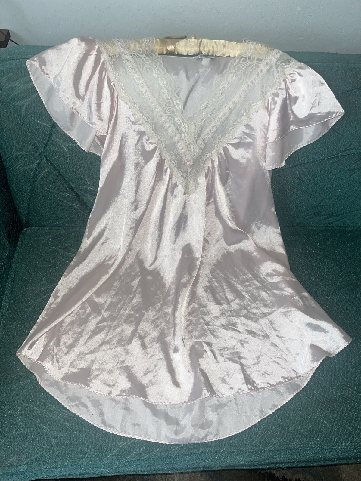 Vtg Lily of France Large Pink Satin Nightgown Babydoll Ivory Lace Coquette 90s
