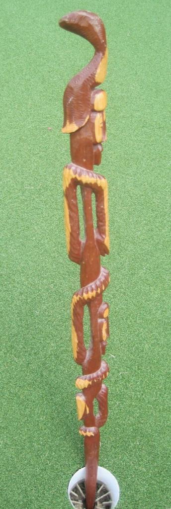 Carved Hardwood Walking Stick Cane African Tribal Faces Snake 2 Tones 40 inches