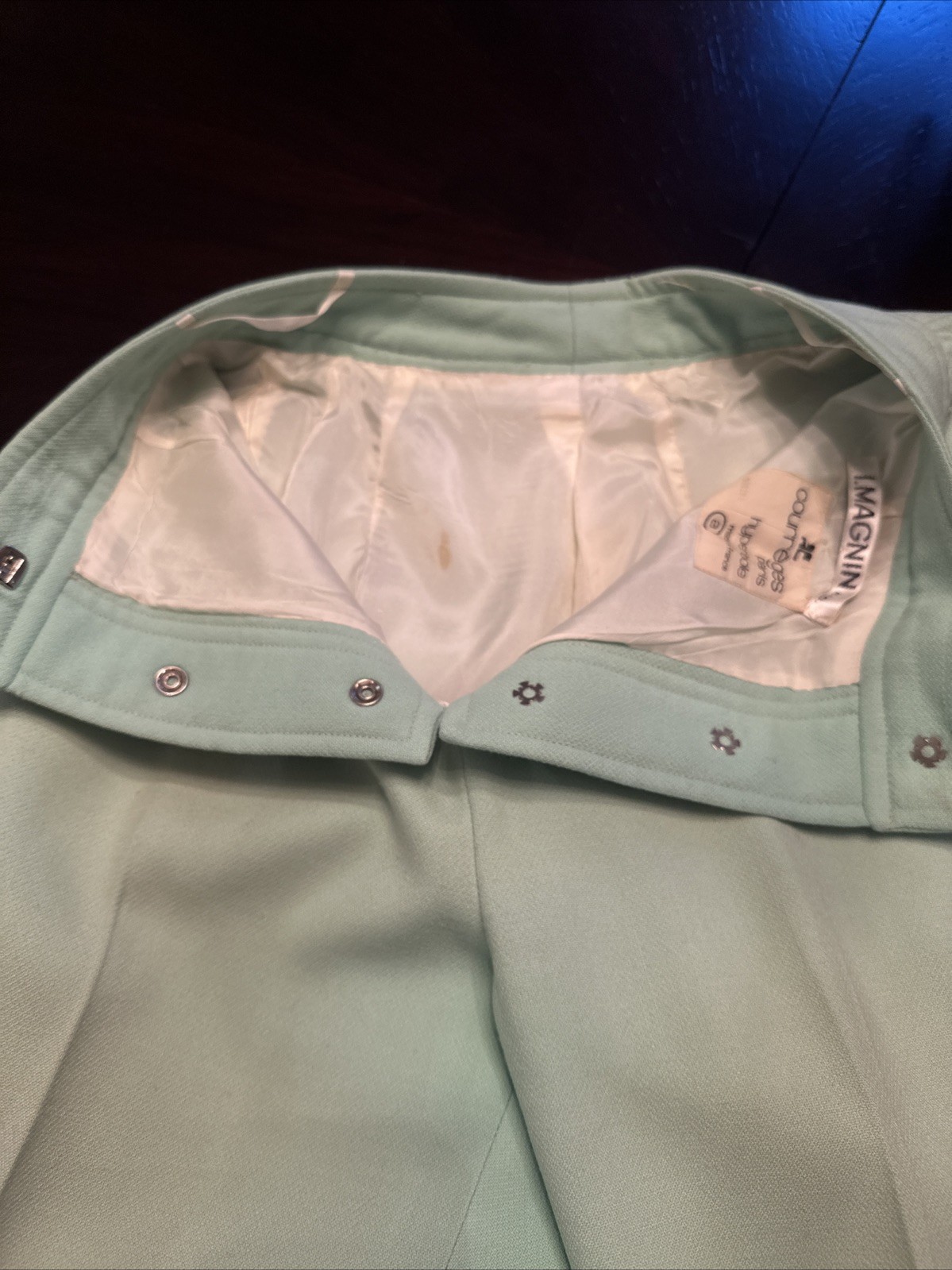 Courreges Hyperbole From I Magnin 70s High Waist Wide Leg Green Wool Trousers XS