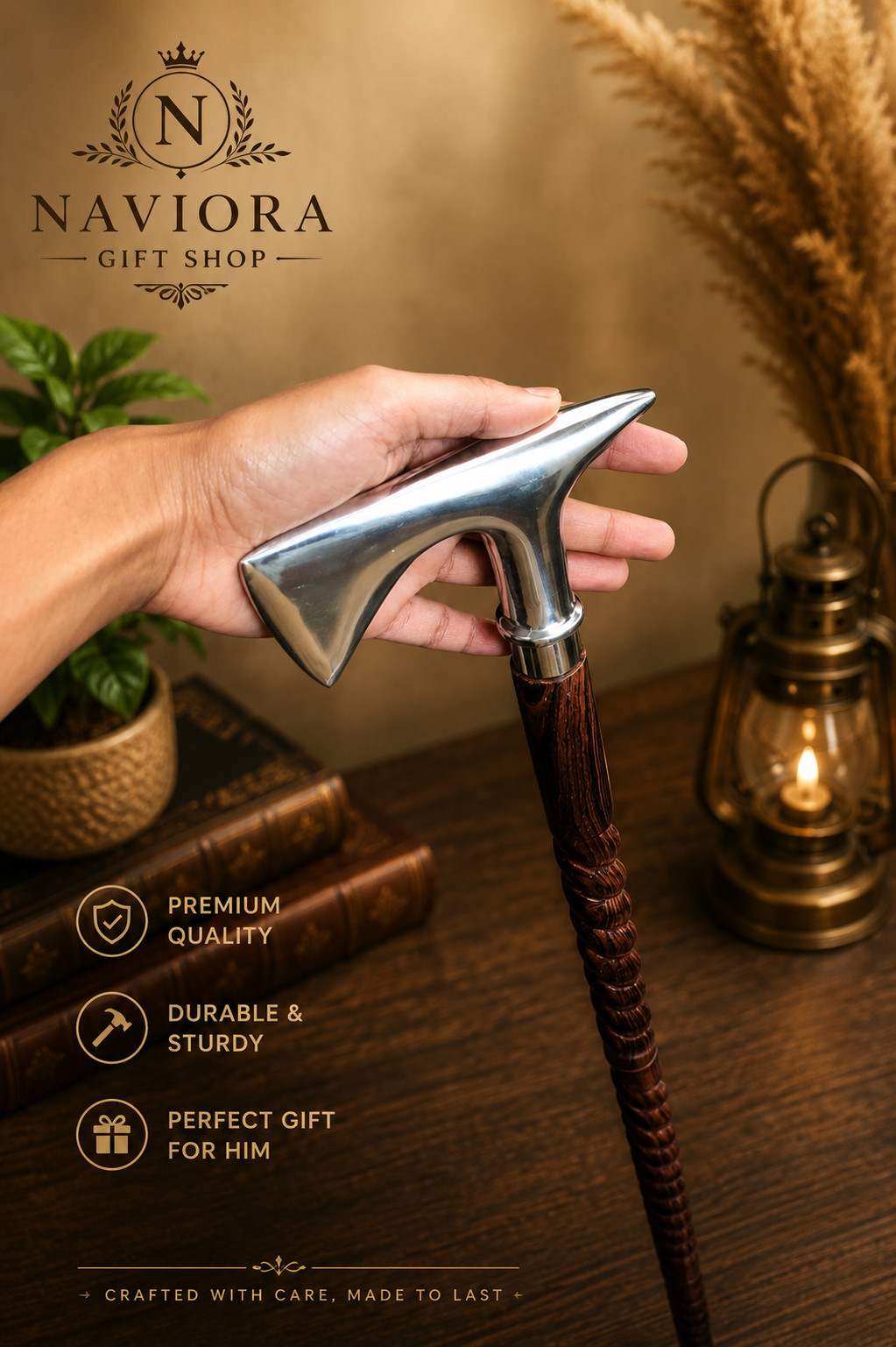Handcrafted Axe Head Walking Cane | Vintage Gentleman Style