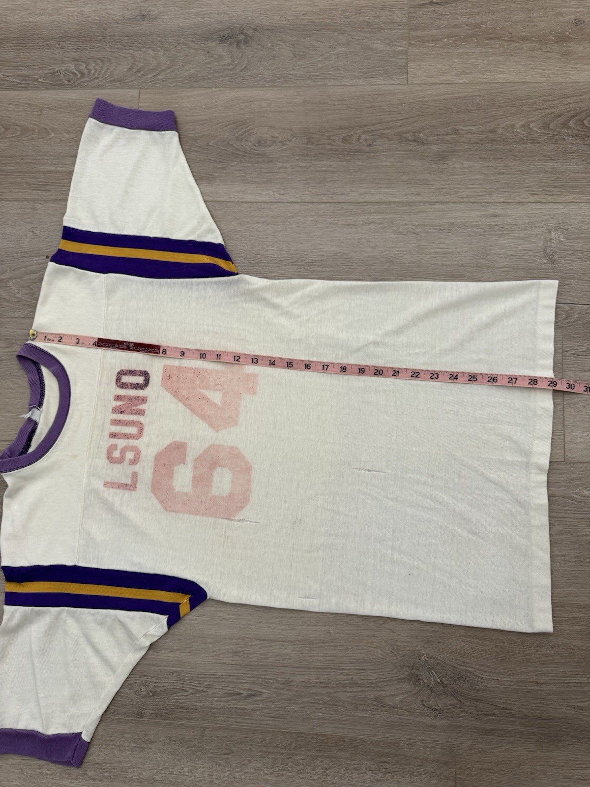 vintage 60s Football Jersey Cotton Durene Blend S-M Faded Distressed White