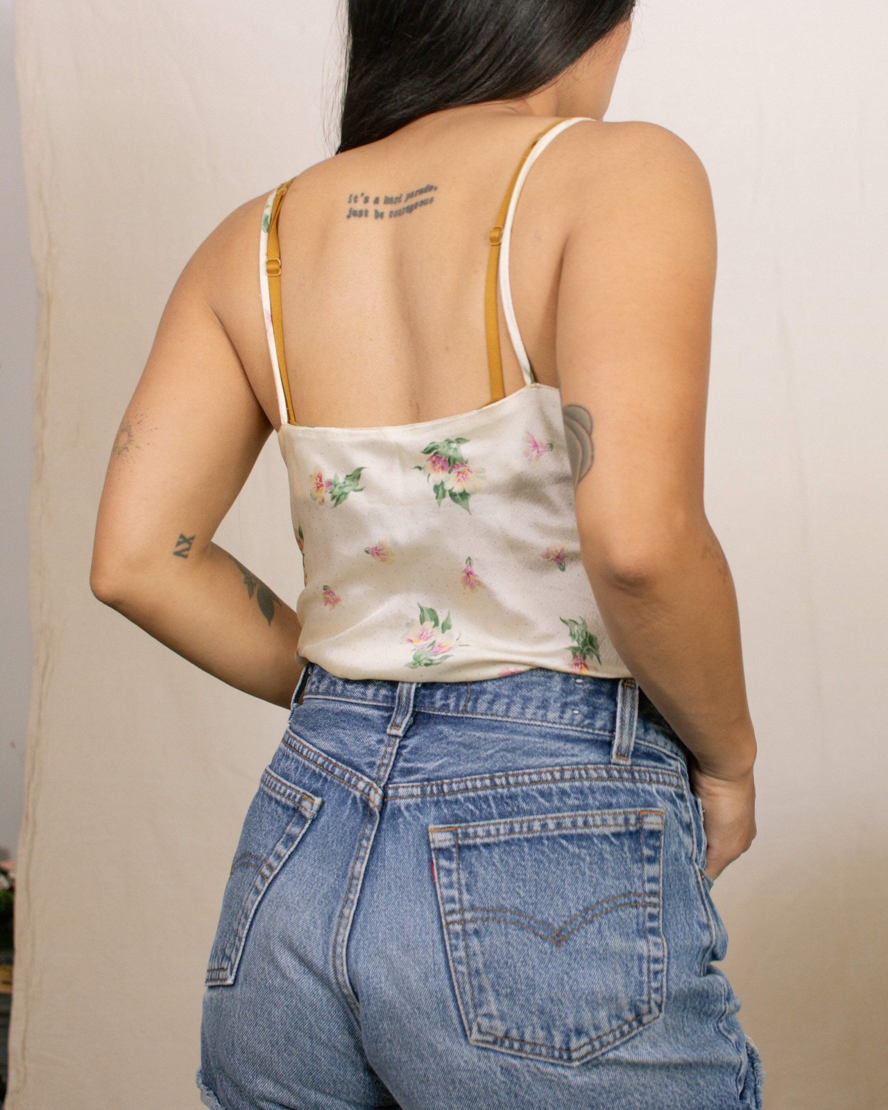 Vintage 70s Joseph Magnin Cream/Yellow Silk Floral Tank Top | Size XS-S