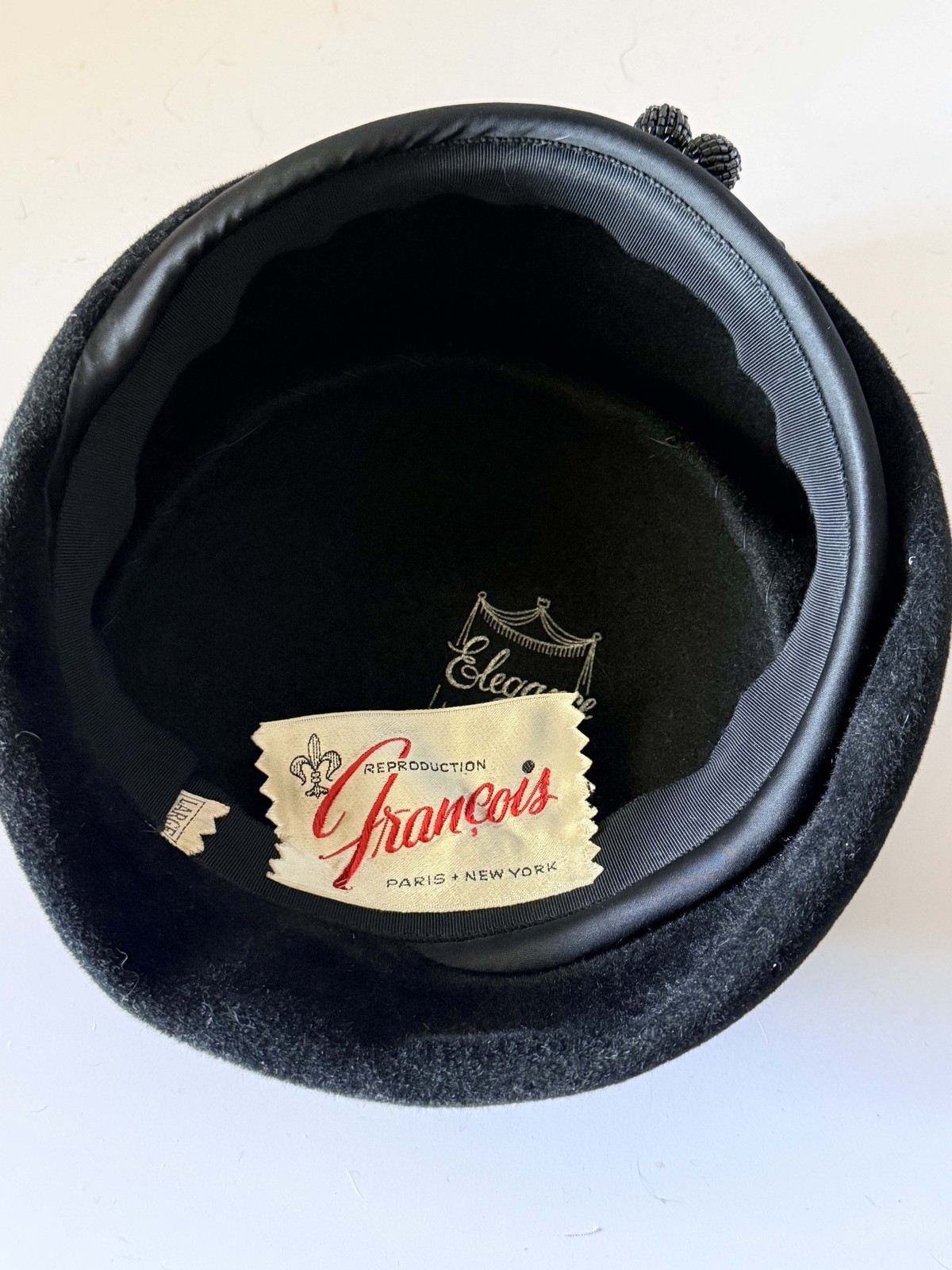 1960s Francois Paris New York Black Velvet Pillbox Hat Vintage Cocktail Hat