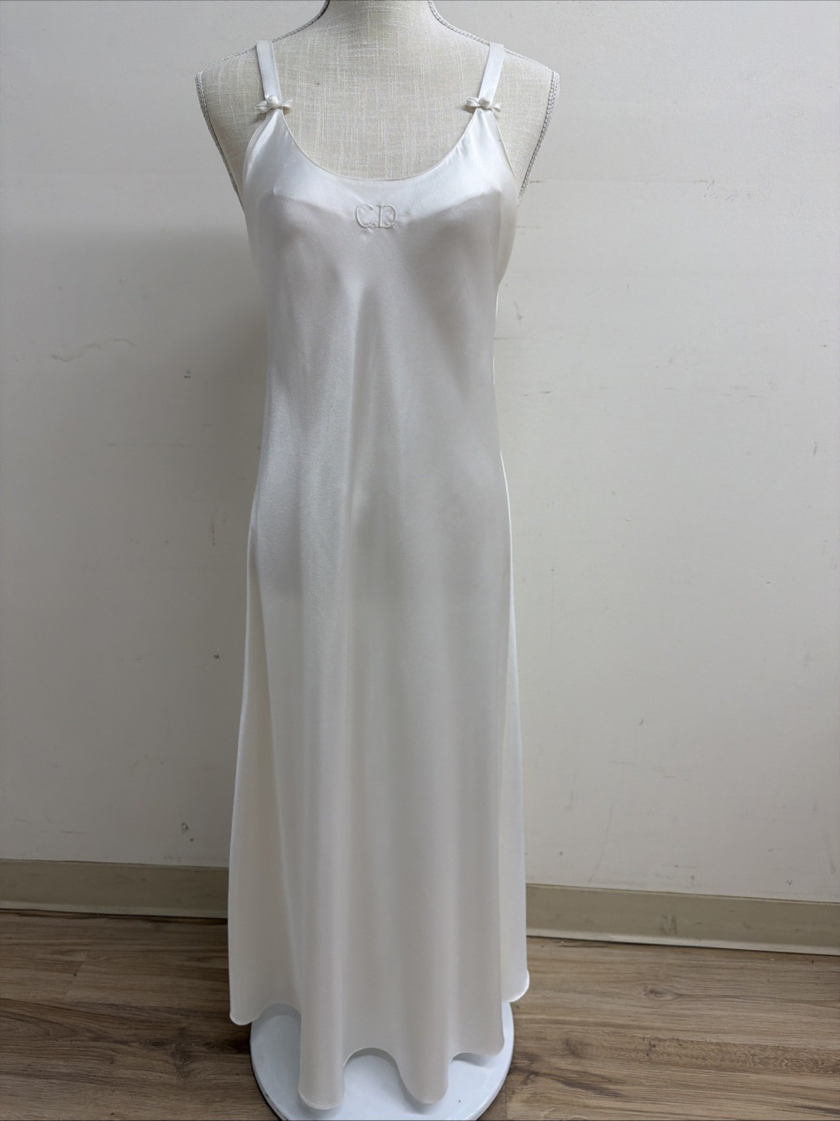 Christian Dior Vtg Maxi Nightgown Satin Slip Dress Small & Robe Small Ivory