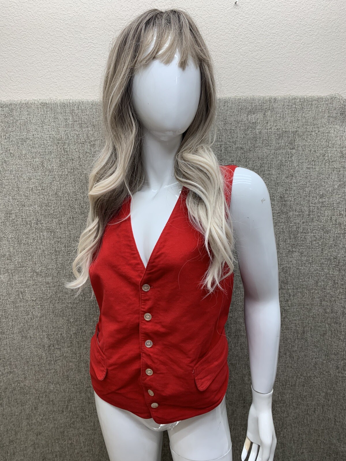 American Vintage Equestrian Vest Western Reversible Womens Red Plaid S/M