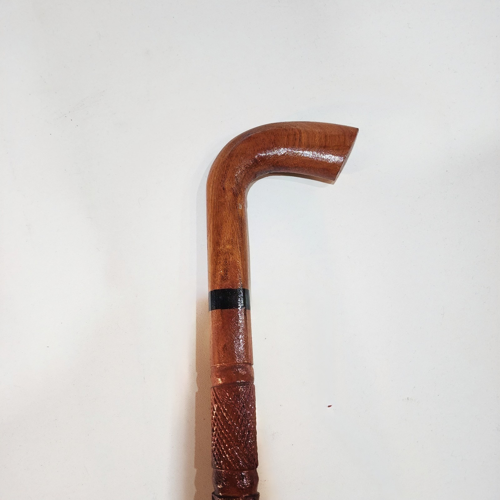 Wooden Walking Stick/Cane With Intricate Geometric Design on Shaft 37 in