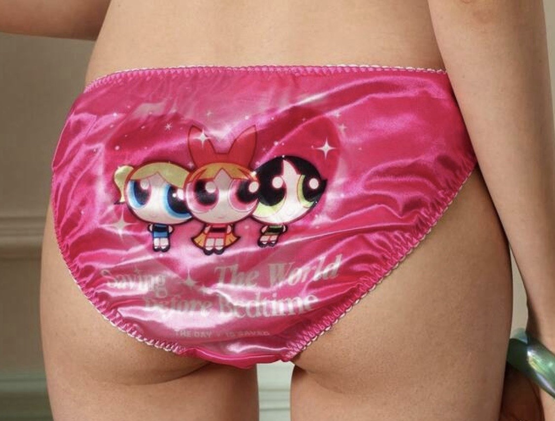 NEW XL Glossy Hot Pink Satin The Powerpuff Girls Y2K Theme String Bikini Panties