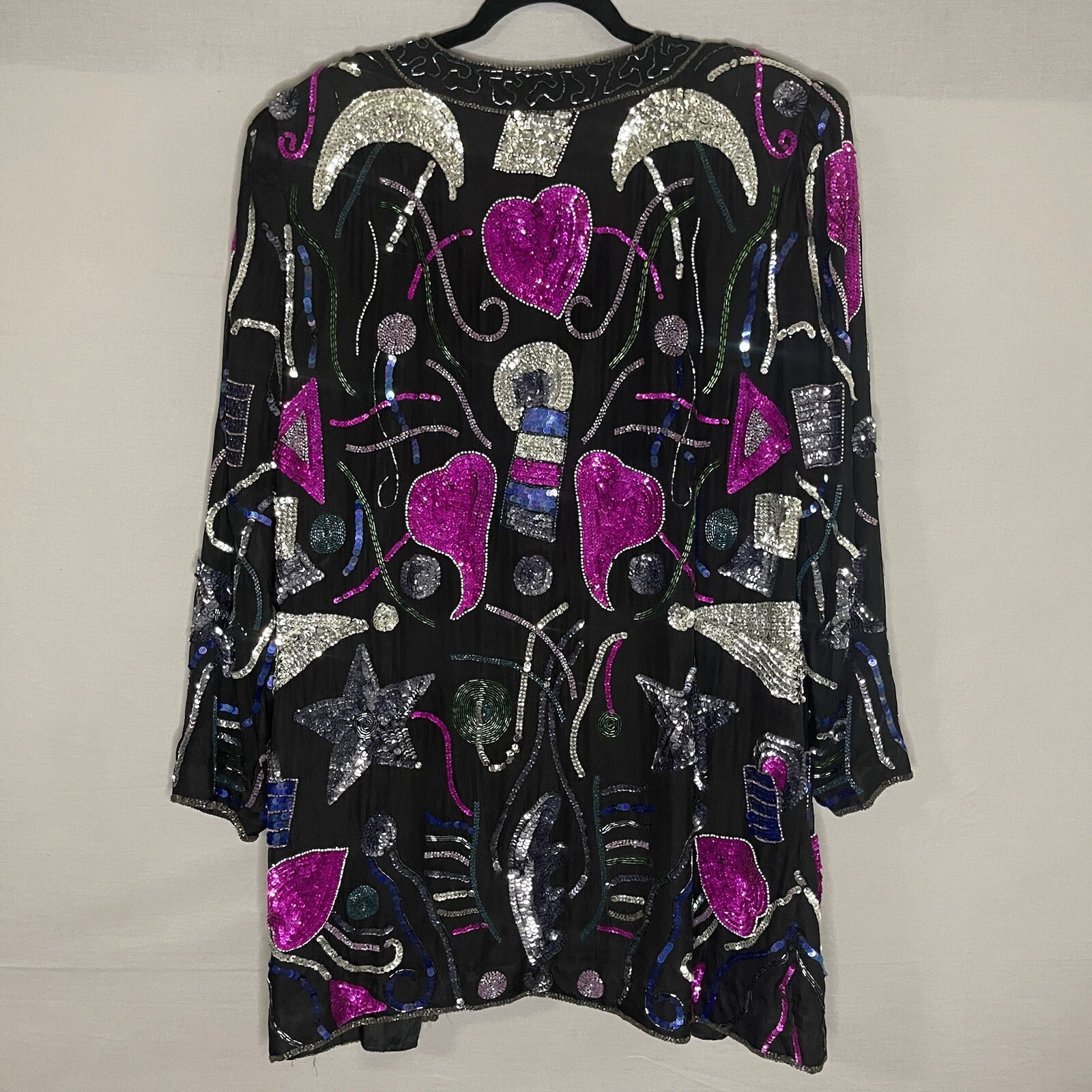 Vintage Creative Creations Beaded Sequin Glamour Jacket Stars Moon Heart Size XL