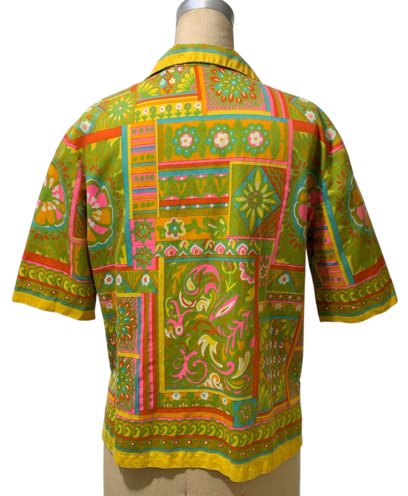 ALEX COLMAN Vintage 60s/70s Women’s Psychedelic Print Cotton Blouse Shirt – Sz L