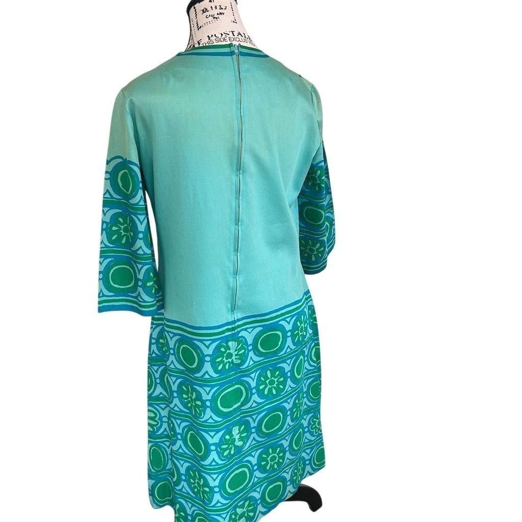 1960s Vera Neumann Dress Mod Psychedelic Floral Aqua Shift 10 for Lord & Taylor