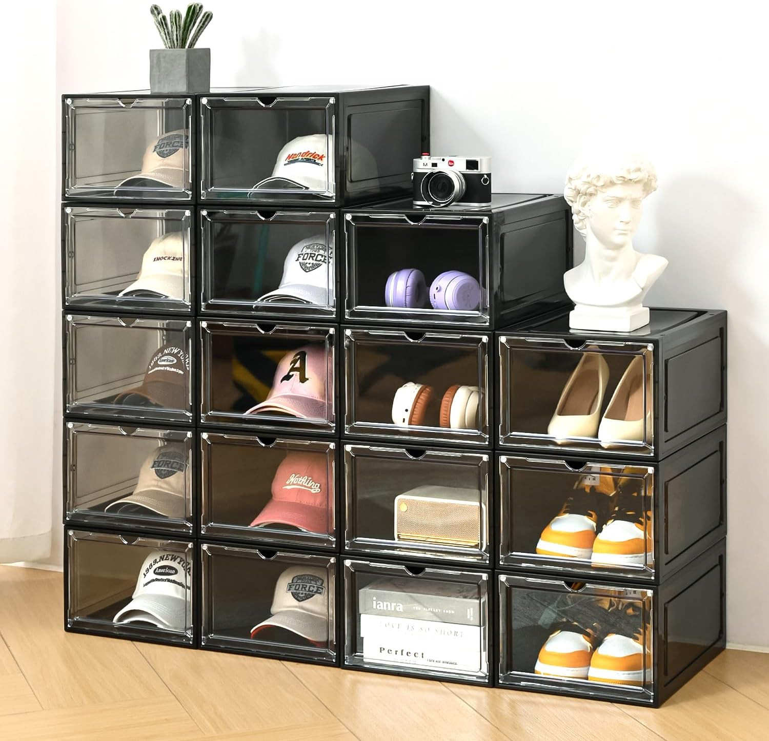 Hat Organizer Box, Stackable Clear Baseball Caps Holder Box Containers