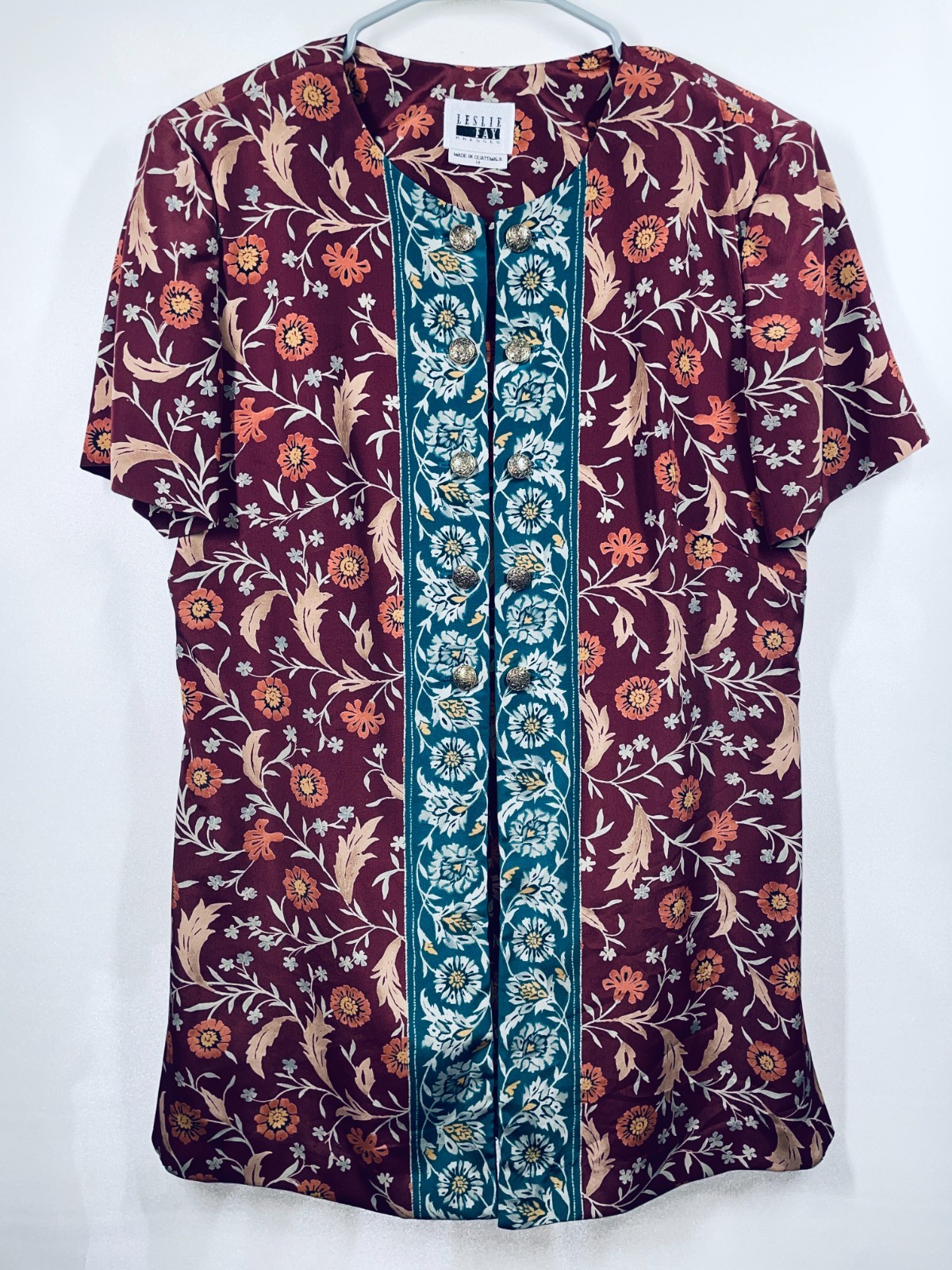 Vintage Leslie Fay Womens Size 14 Button Up Short Dress Short Sleeve 1980’s
