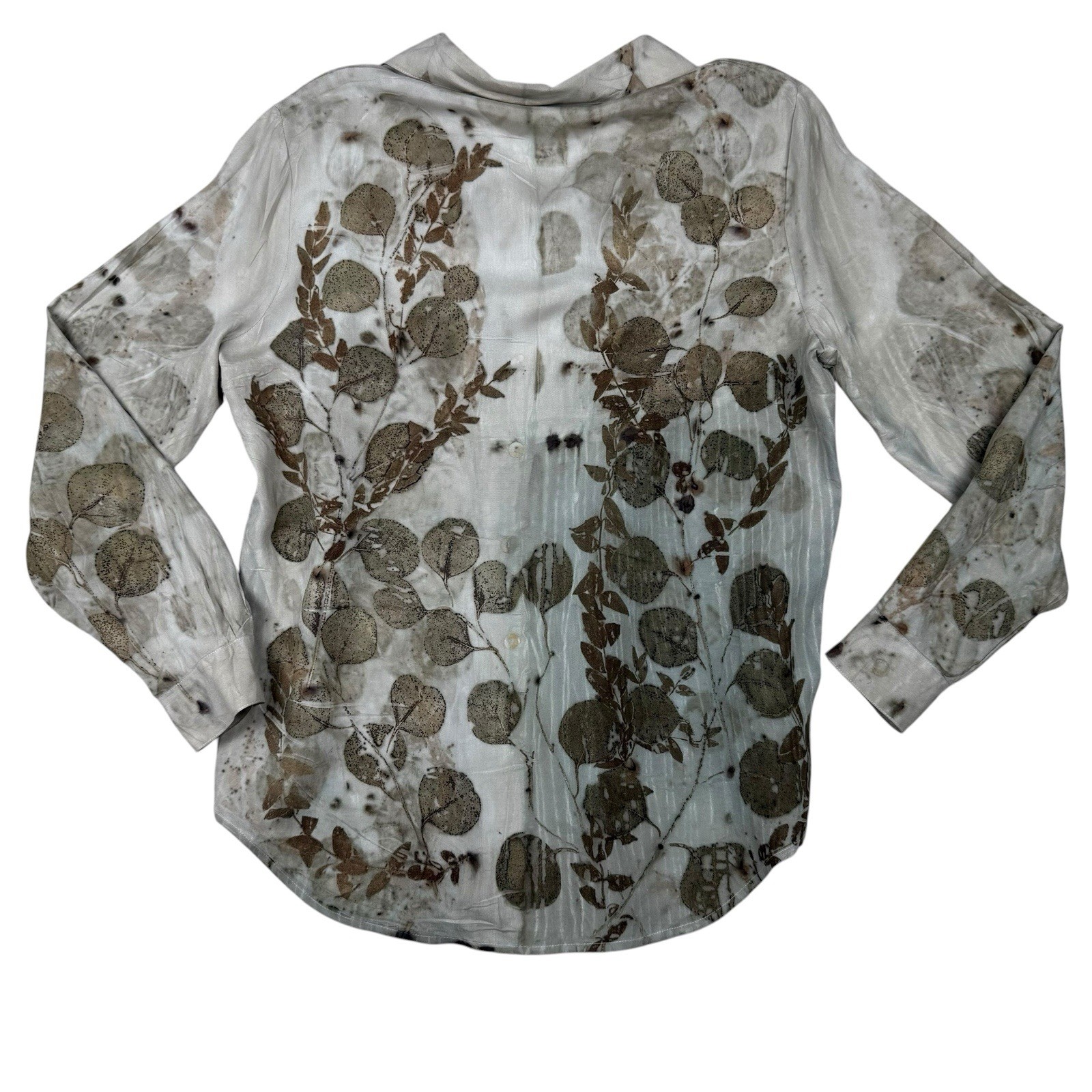Vintage Jones New York 100% Silk Blouse Sz 6 Botanical Leaf Print Y2K Shirt