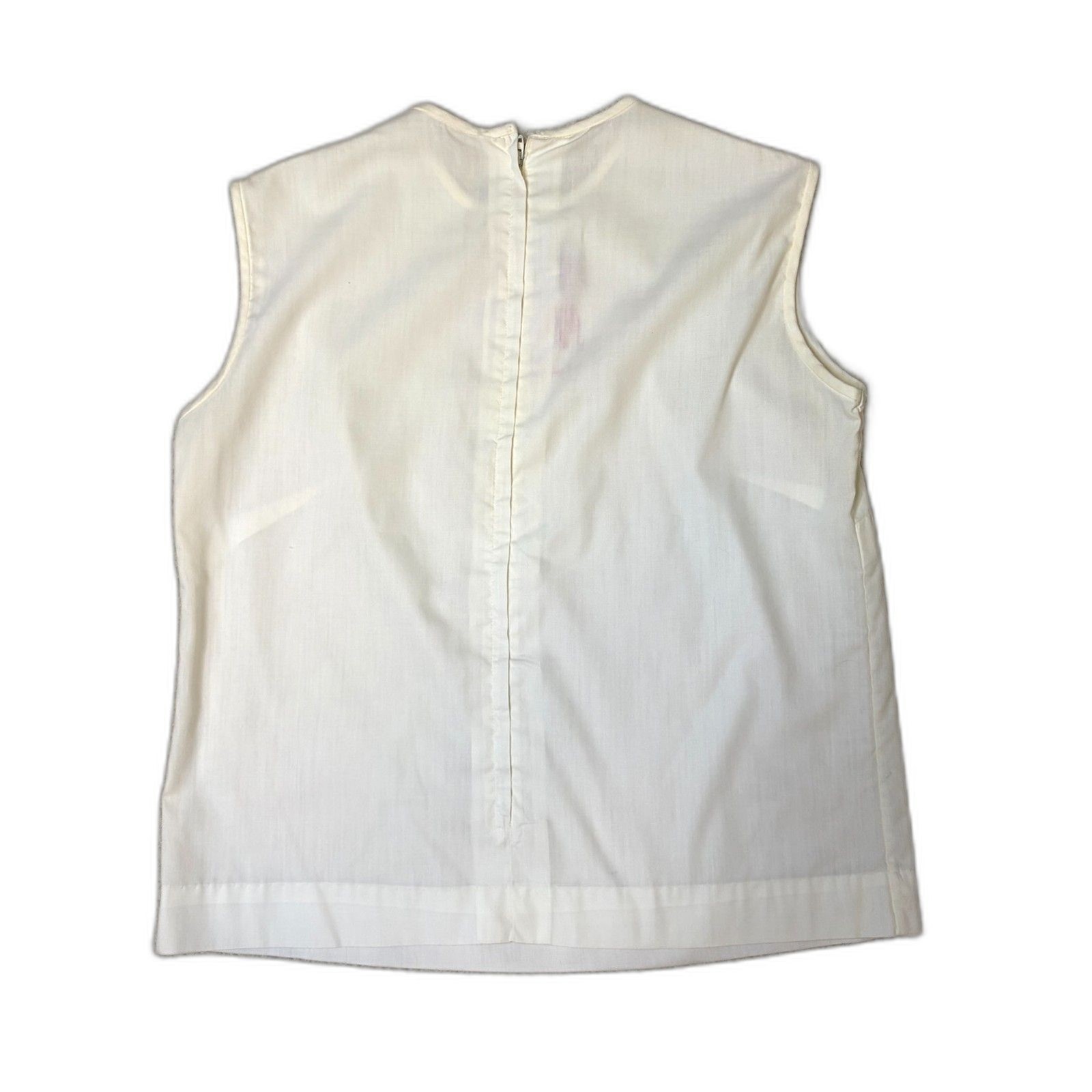 Vintage 60s Lady Palmland Miami White Sleeveless Blouse Red Monogram M E J Sz M
