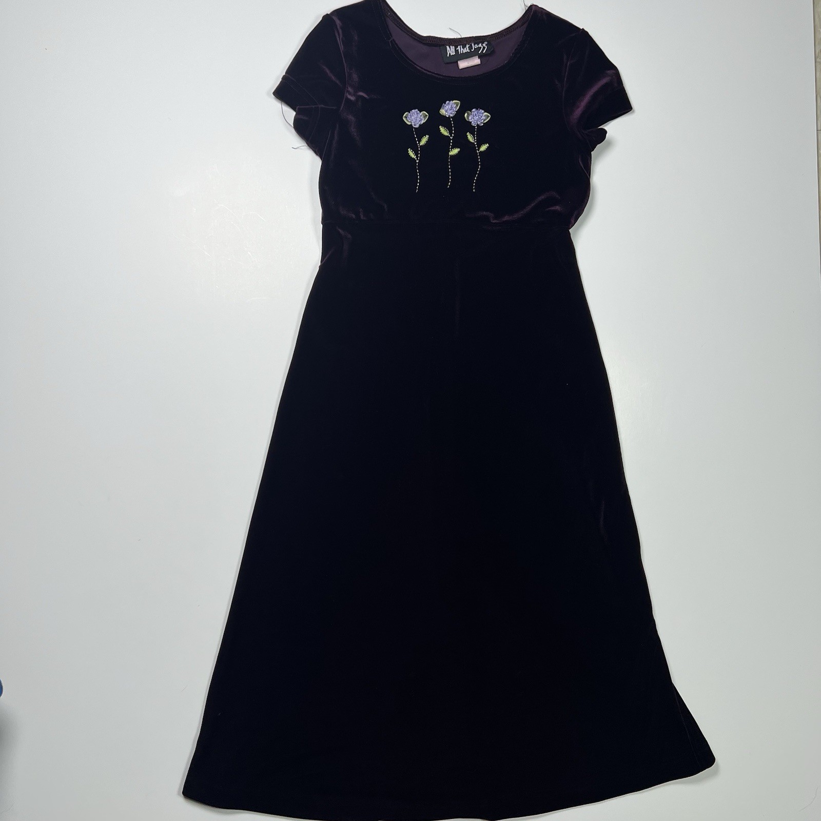 Vintage All That Jazz Crushed Velvet Dress Size S/M Deep Plum Floral Whimsigoth